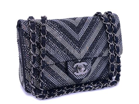 Rare Chanel 2015 Black Chevron Swarovski Crystal Rectangular 